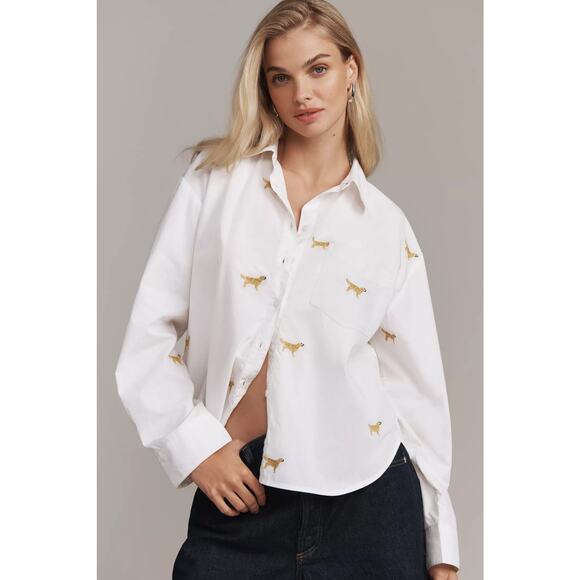 Anthropologie Tops - nwt ANTHROPOLOGIE MAEVE sz XL Bennet Shrunken in embroidered golden retrievers